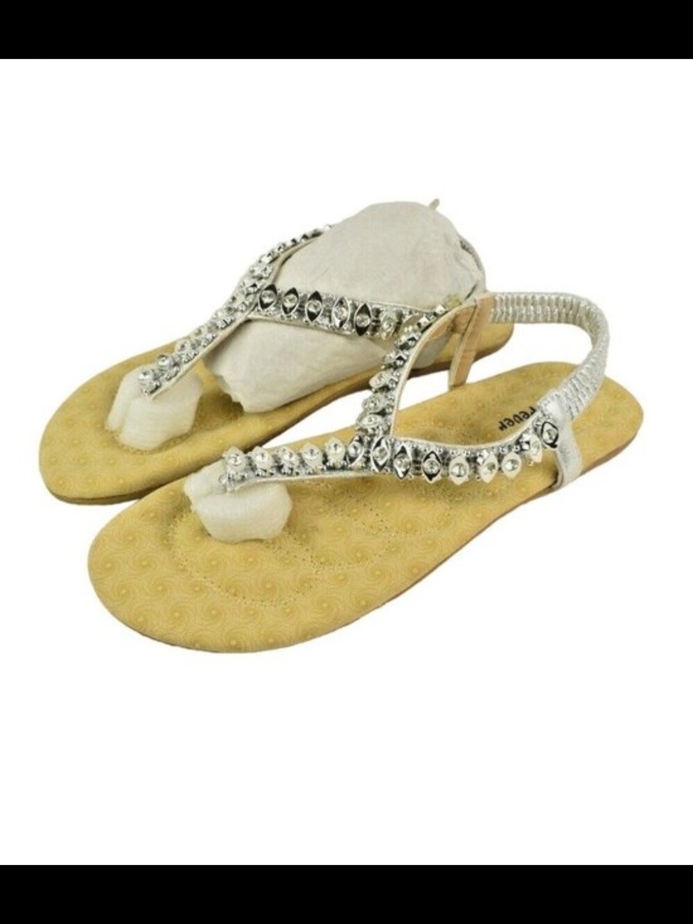 Embellished Silver T-Strap Women’s Sandals
